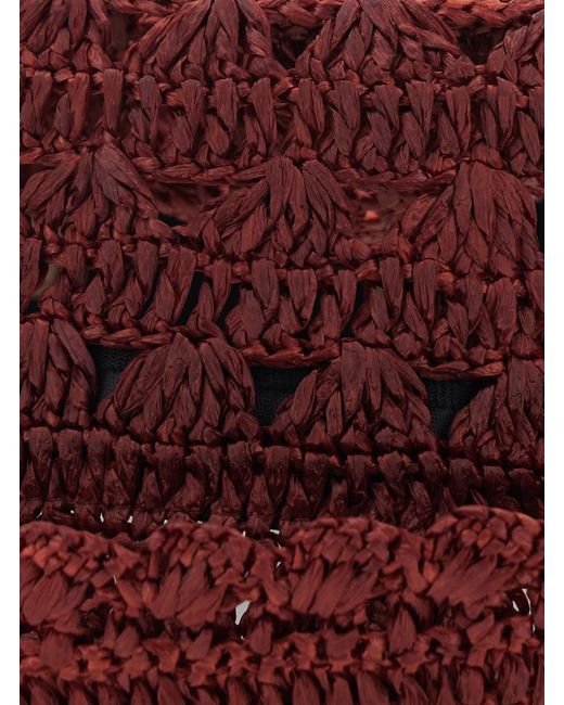 Twinset Red Hat With Visor And Cotton Details For Gloves