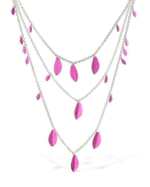 Isabel Marant Pink Metal Shiny Leaf Necklace Accessories Jewelry