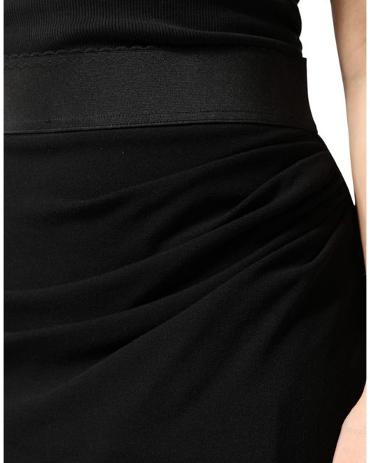 Dolce & Gabbana Black Wool High Waist Pencil Cut Midi Skirt 05+Pa+Wv