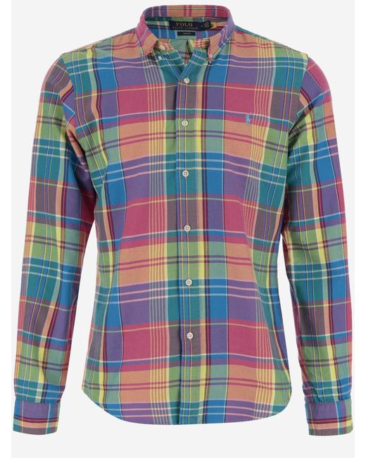 Ralph Lauren Blue Cotton Shirt With Check Pattern for men