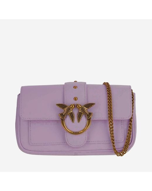 Pinko Purple Shoulder Bag Love One Pocket Leather