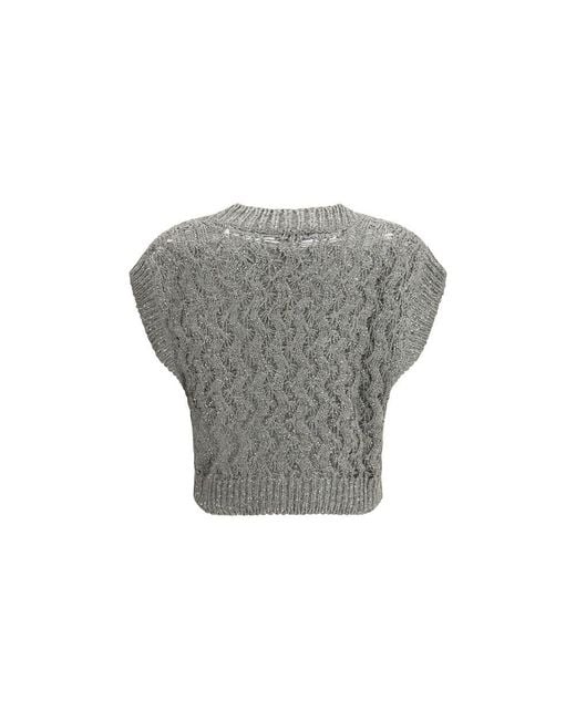 Brunello Cucinelli Gray Silk Sweatshirt Clothing