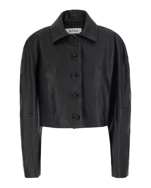 Rohe Black Cropped Leather Jacket Lamb Coat