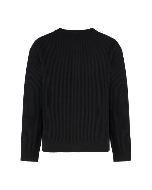 Maison Kitsuné Black Ribbed Wool Cardigan With Fox Head Patch Cardigans for men