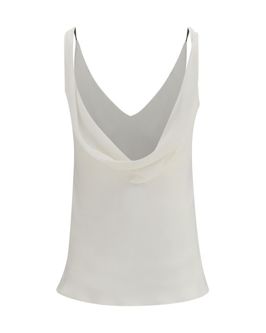 Brunello Cucinelli White Silk Crêpe Sablé Top