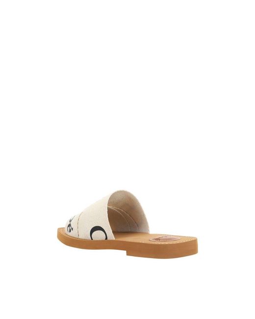 Chloé Natural White Cotton Flat Sandals