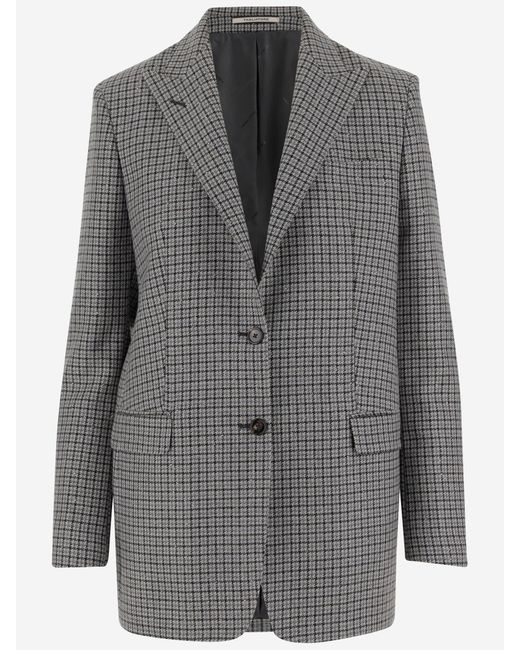 Tagliatore Gray Long Houndstooth Two-Button Jacket