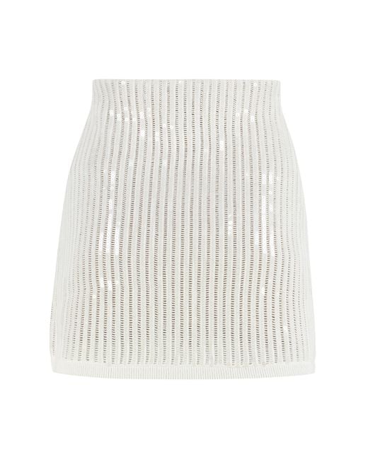 Self-Portrait White Knitted Mini Skirt Cotton