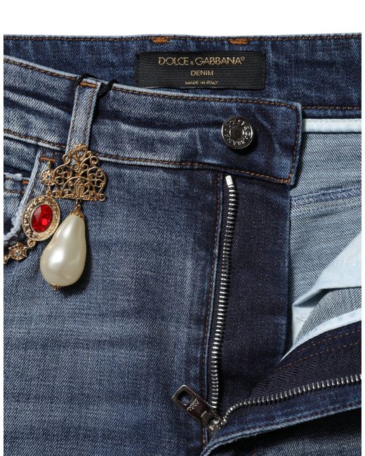 Dolce & Gabbana Blue Rhinestone Embellished Denim Jeans Cotton Elastane Clothing