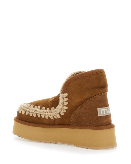 Mou Brown Mini Eskimo Ankle Boots With Logo Patch On The Rear