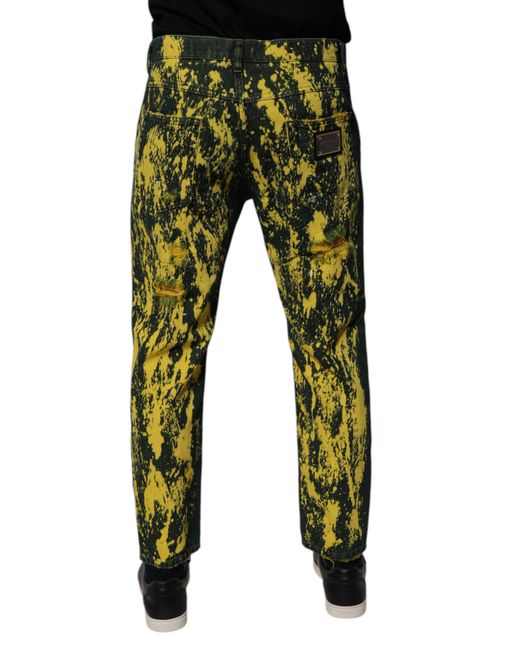 Dolce & Gabbana Green Black Yellow Tie Dye Tattered Skinny Men Denim Jeans for men