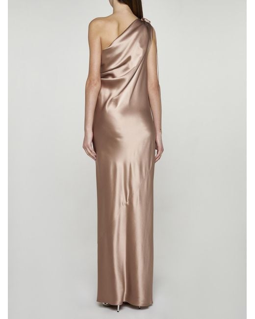 Max Mara Opera Silk One-Shoulder Long Dress in Natural | Lyst