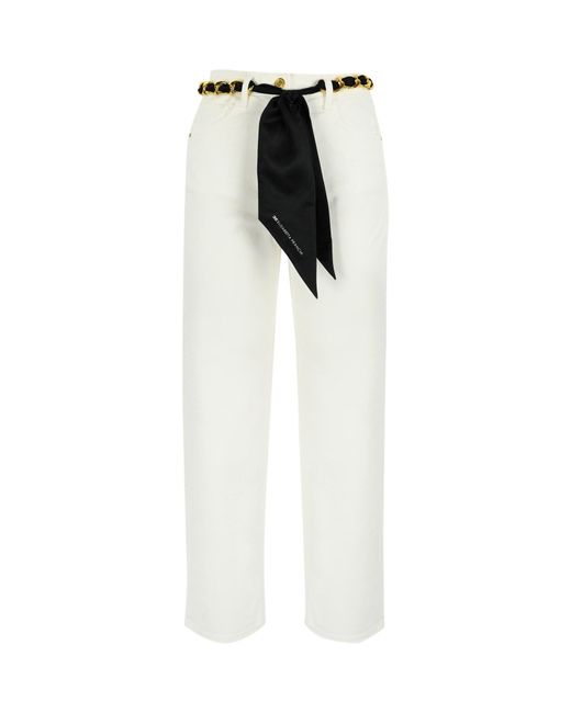 Elisabetta Franchi White Palazzo Jeans With Belt