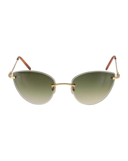 Cartier Green Metal Temple Cat Eye Lens Sunglasses