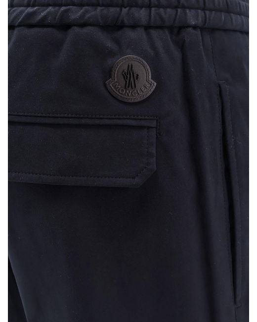 Moncler Blue Cotton Trouser With Adjustable Trouser for men