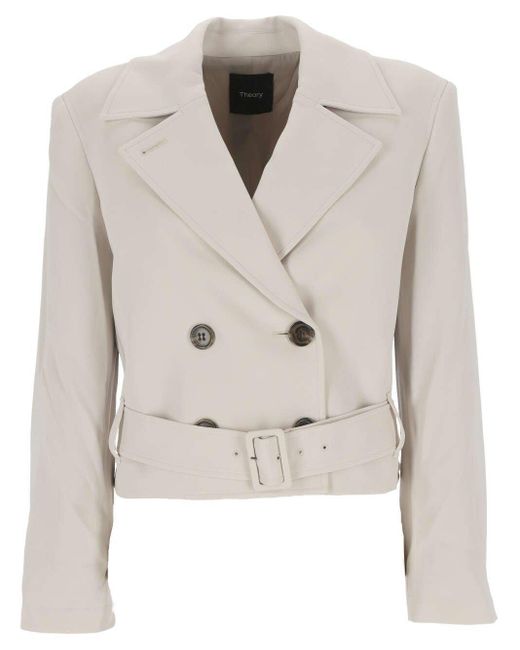 Theory Natural Double-breasted Belted Cropped Coat