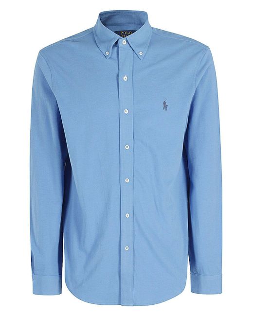 Polo Ralph Lauren Blue Pony Embroidered Buttoned Shirt for men
