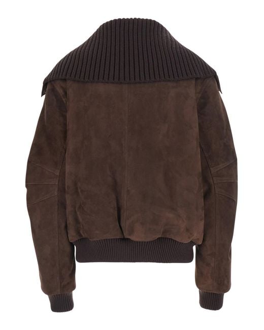 The Attico Brown Bomber Jacket Suede Coat