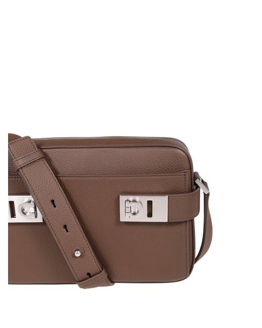 Ferragamo Brown Gancini-buckle Zipped Shoulder Bag for men