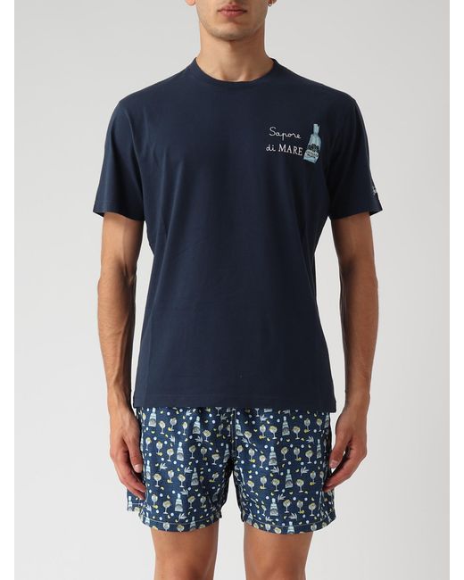 Mc2 Saint Barth Blue Cotton Classic T-Shirt Cpt Gin Tonic T-Shirt for men