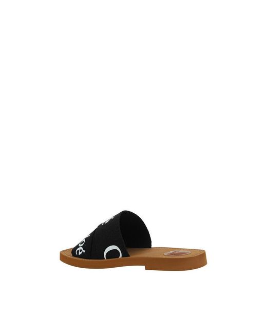 Chloé Black Cotton Flat Sandals