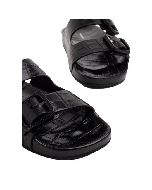Balenciaga Black Mallorca Crocodile-Effect Sandals