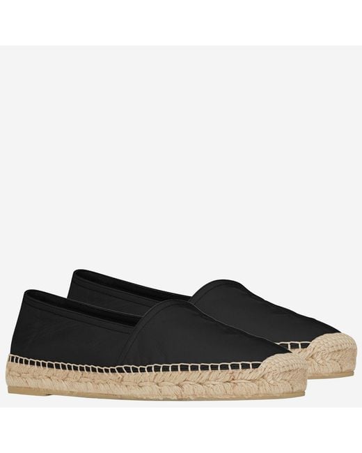 Saint Laurent Black Leather Logo Espadrilles Lambskin Shoe