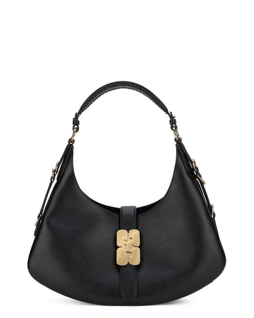 Ganni Black Shoulder Bag Kat Small Lambskin Leather Handbags