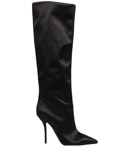 Dolce & Gabbana Black Satin Knee High Stiletto Boots Shoes Silk Viscose