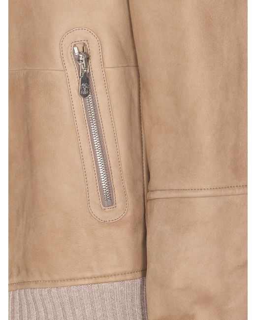 Brunello Cucinelli Natural Suede Shearling Curly Bomber for men