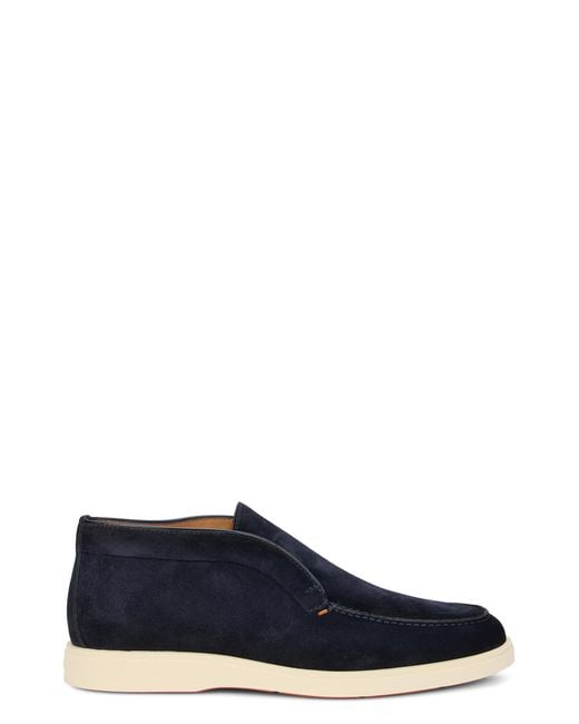 Santoni Blue Suede Slip-On Loafers Calfskin for men