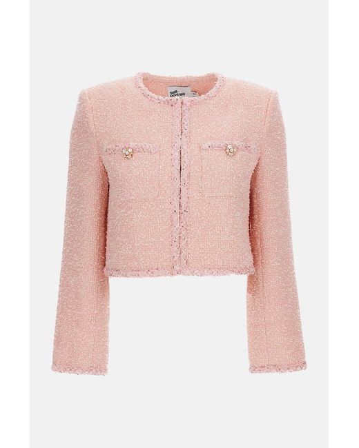 Self-Portrait Pink Bouclé Structured Padded Jacket
