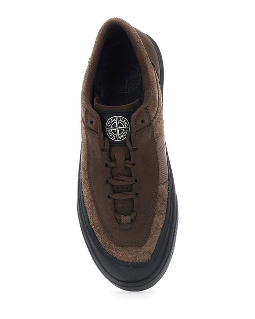 Stone Island Brown Low-Top Suede Sneakers Calf Leather Trainers for men