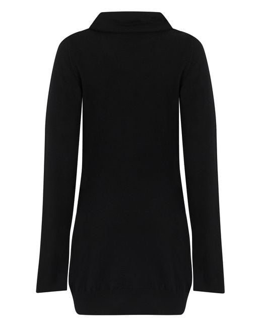 The Attico Black Asymmetric Wool-Cashmere Dress