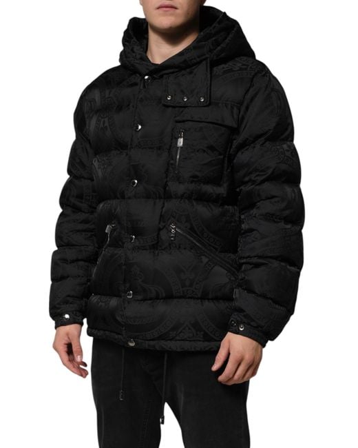 Dolce & Gabbana Black Patterned Puffer Jacket for men