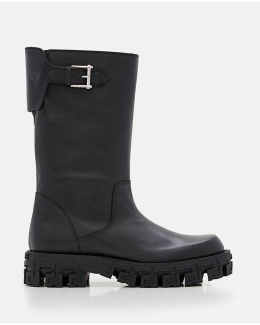 Versace Black Belted Leather Boots for men