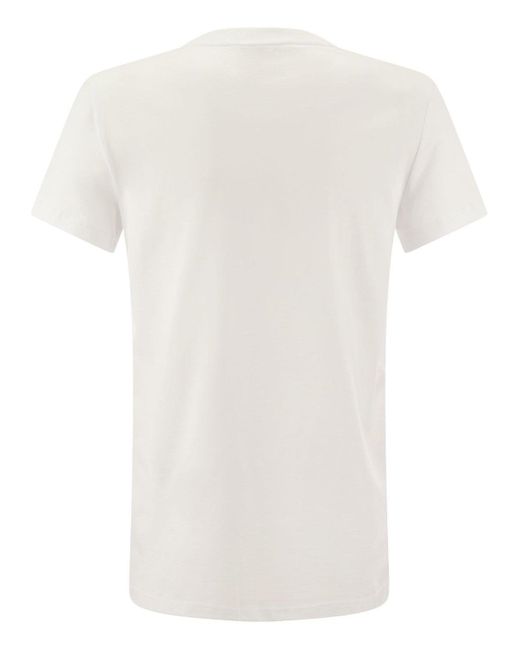 Max Mara White Taverna Cotton T Shirt With Frontal Embroidery