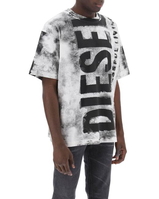 DIESEL White Printed T-Shirt With Oversized Logo for men