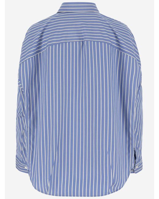 Dries Van Noten Blue Cotton Shirt With Striped Pattern