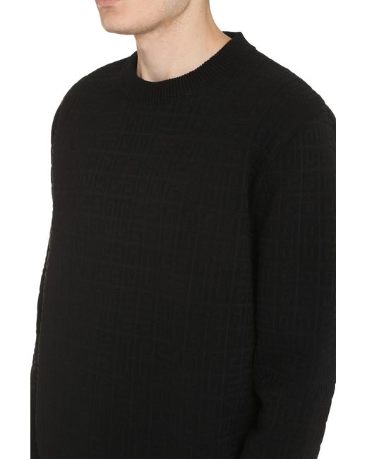 Givenchy Black Long-Sleeve Crew-Neck Jacquard Sweater Wool Sweatshirts for men