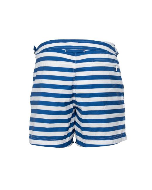 Tom Ford Blue And Wide Stripe-Print Nylon Swim Shorts With Adjustable Side Straps for men