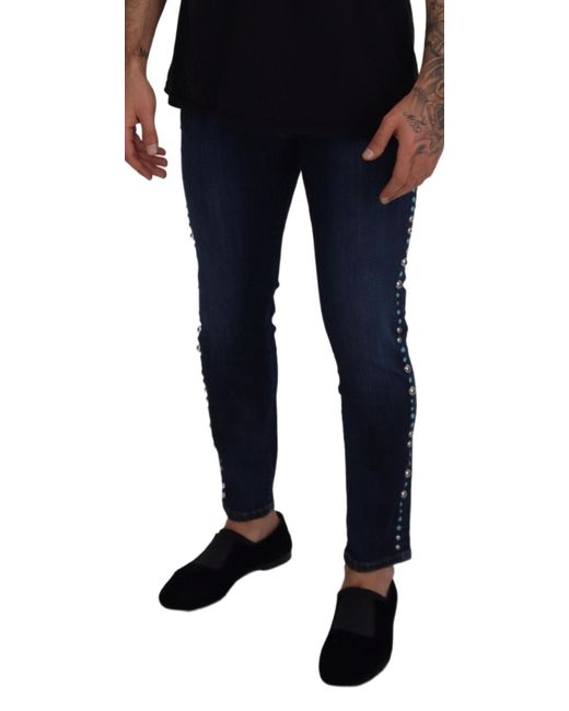 Dolce & Gabbana Blue Studded Opulence Denim Jeans for men
