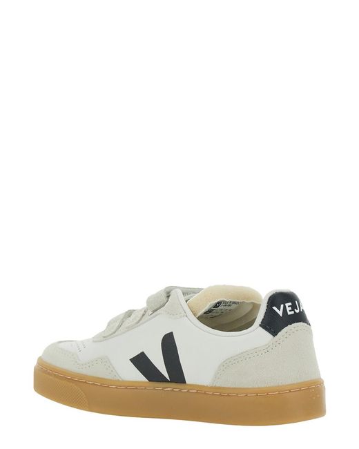 Veja White Low Top Sneakers V-90 Leather Organic Traced Trainers for men