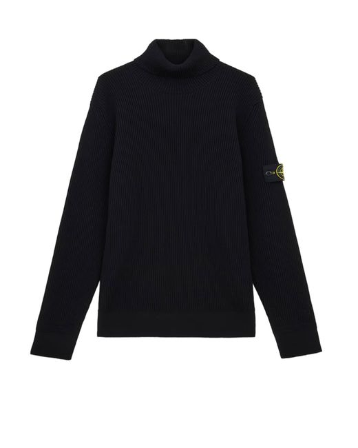 Stone Island Blue Certified Virgin Wool Turtleneck Sweater for men