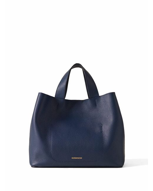 Borbonese Blue Leather Shoulder Bag With Logo