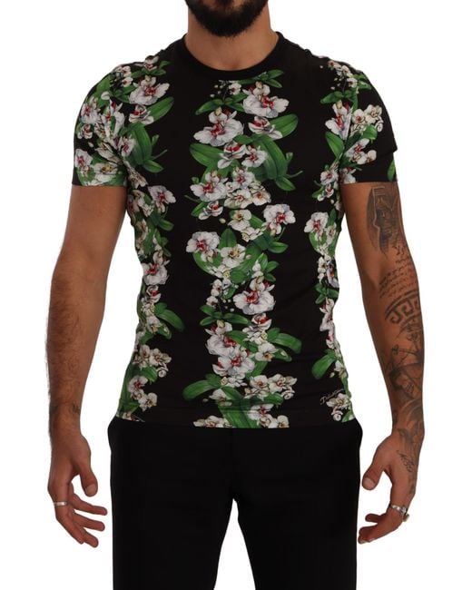 Dolce & Gabbana Black Floral Print Crewneck T-Shirt Cotton for men