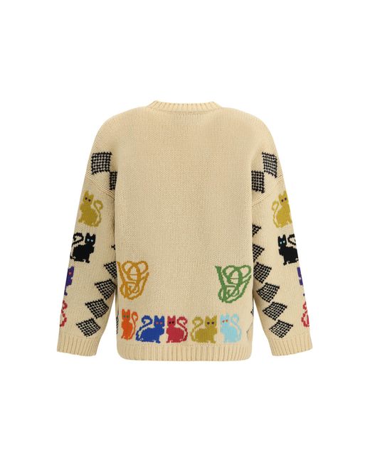 Valentino White Cardigan With Le Chat De La Maison Jacquard Motif Fleece Wool for men