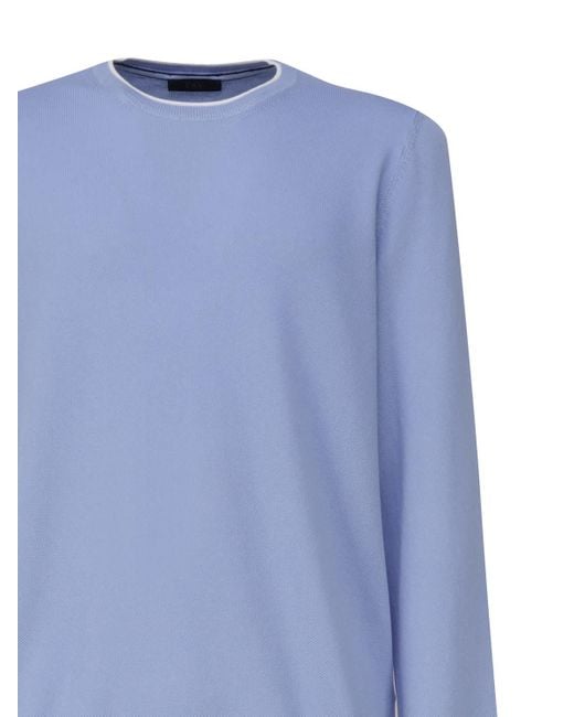 Fay Blue Cotton Sweater With Round Neck for men
