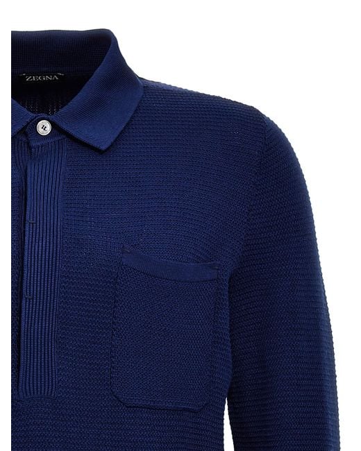 Zegna Blue Polo Jersey Sweater, Cardigans for men