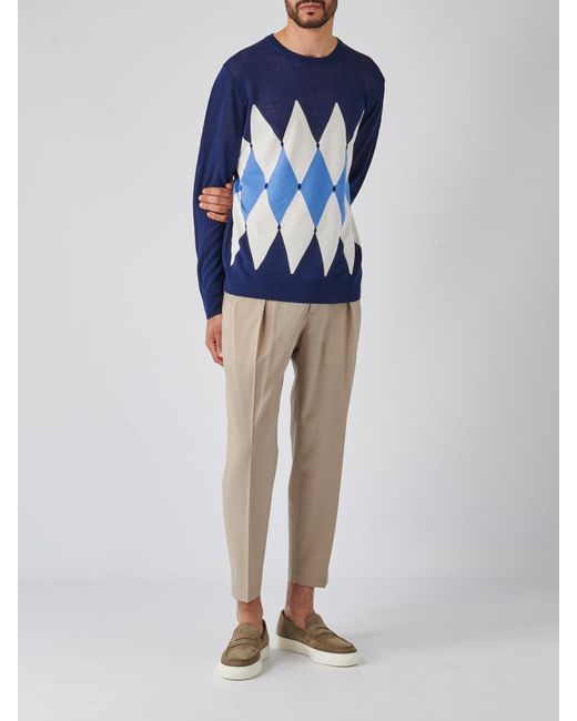 Ballantyne Blue Neck Pullover Diamond Sweater for men